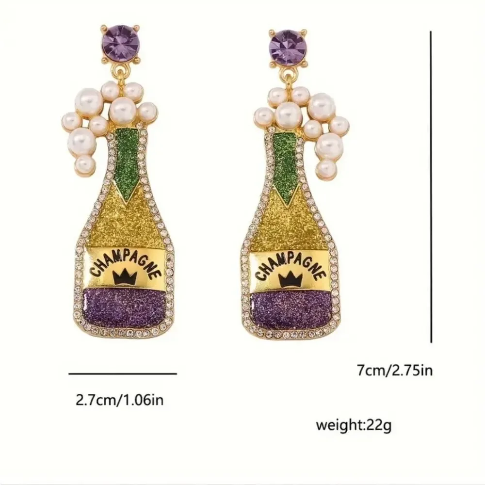 Mardi Gras Chamagne cocktail earrings Rhinestone Pearls |  NEW